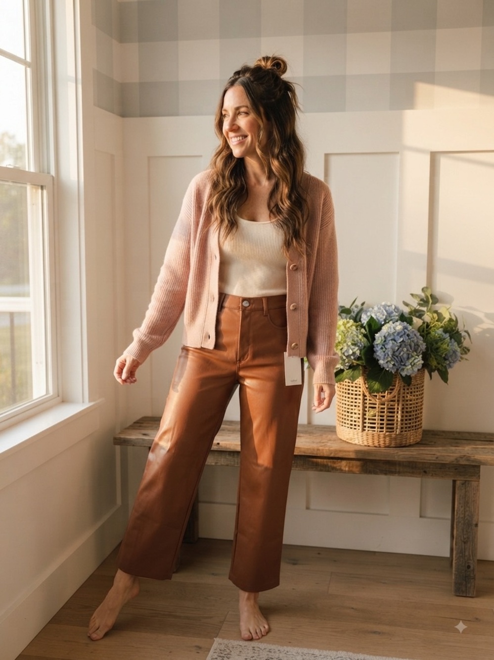 Wilfred Wide-Leg Faux Leather Pants in Cognac 0